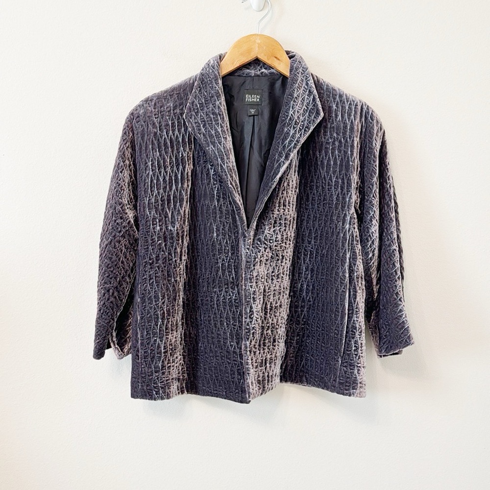 EILEEN FISHER Velvet Quilted Lattice Jacket Silk Blend Like New! Size XS